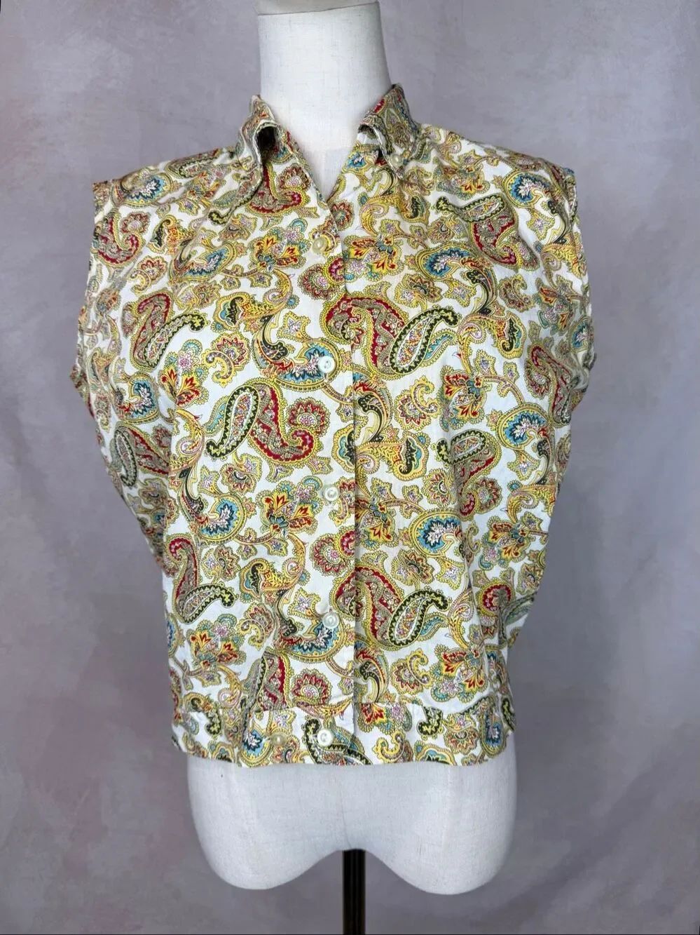 Vintage 1950s Paisley Button Down Top Size M/L READ AS IS
